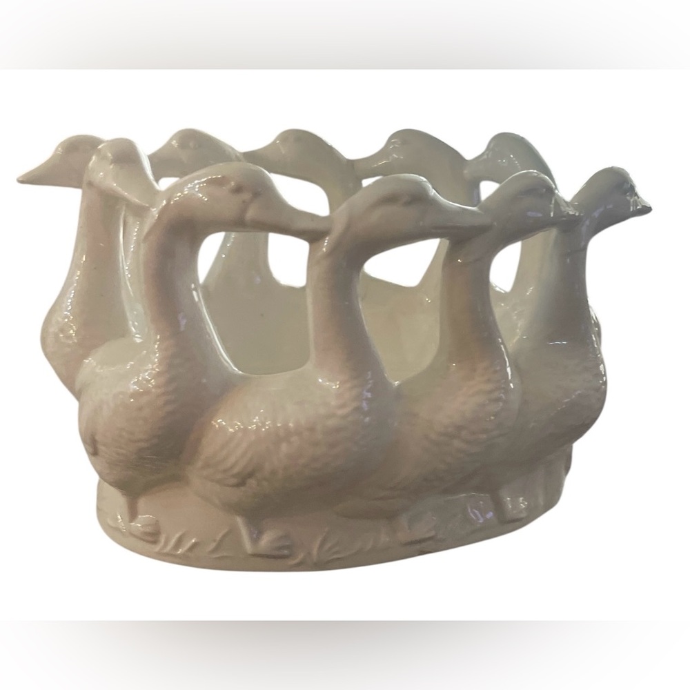 Elegant White Ceramic Goose Sculpture